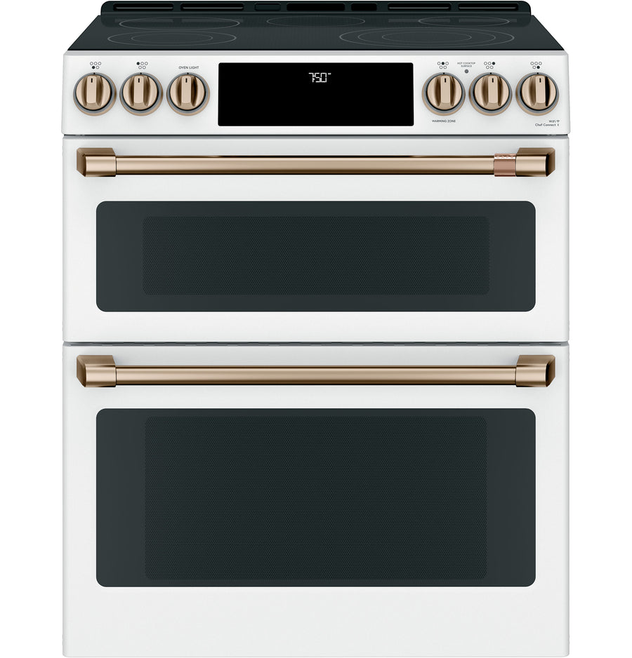 Café™ Matte White 30" Slide-In Front Control Radiant and Convection Double Oven Range with Air Fry (6.7 Cu.Ft) - CCES750P4MW2