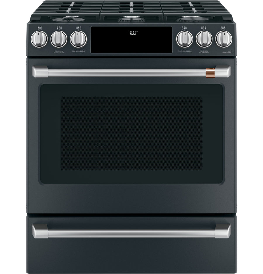 Café™ Matte Black 30" Slide-In Front Control Gas Oven with Convection Range and Air Fry (5.6 Cu.Ft) - CCGS700P3MD1