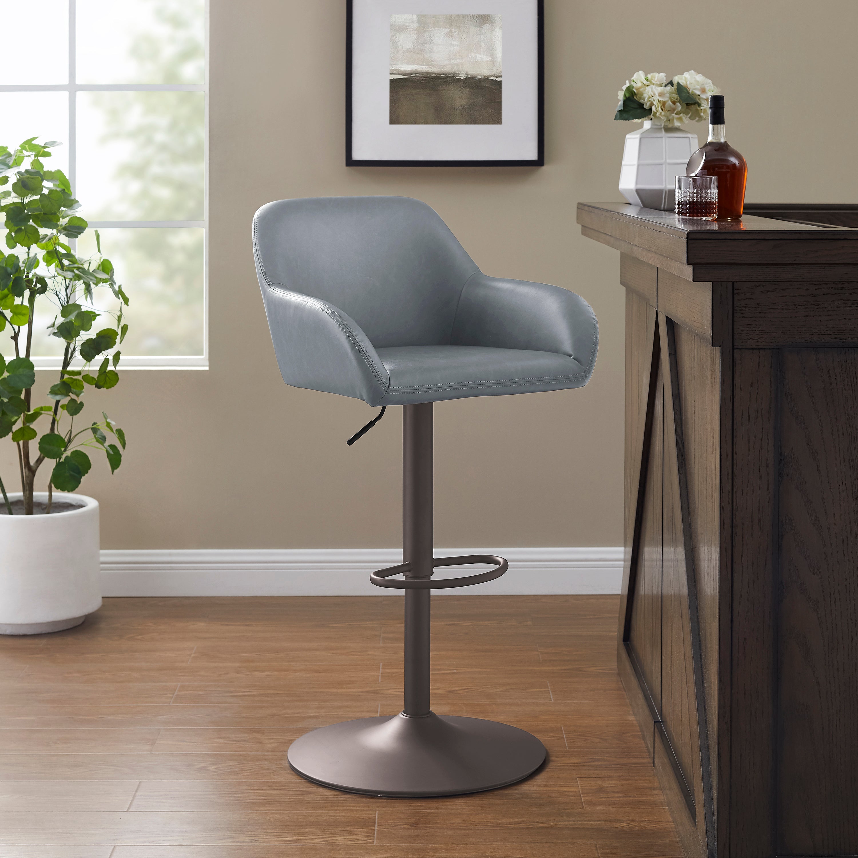 Brycen Bar Height Stool - Grey PU, Bronze