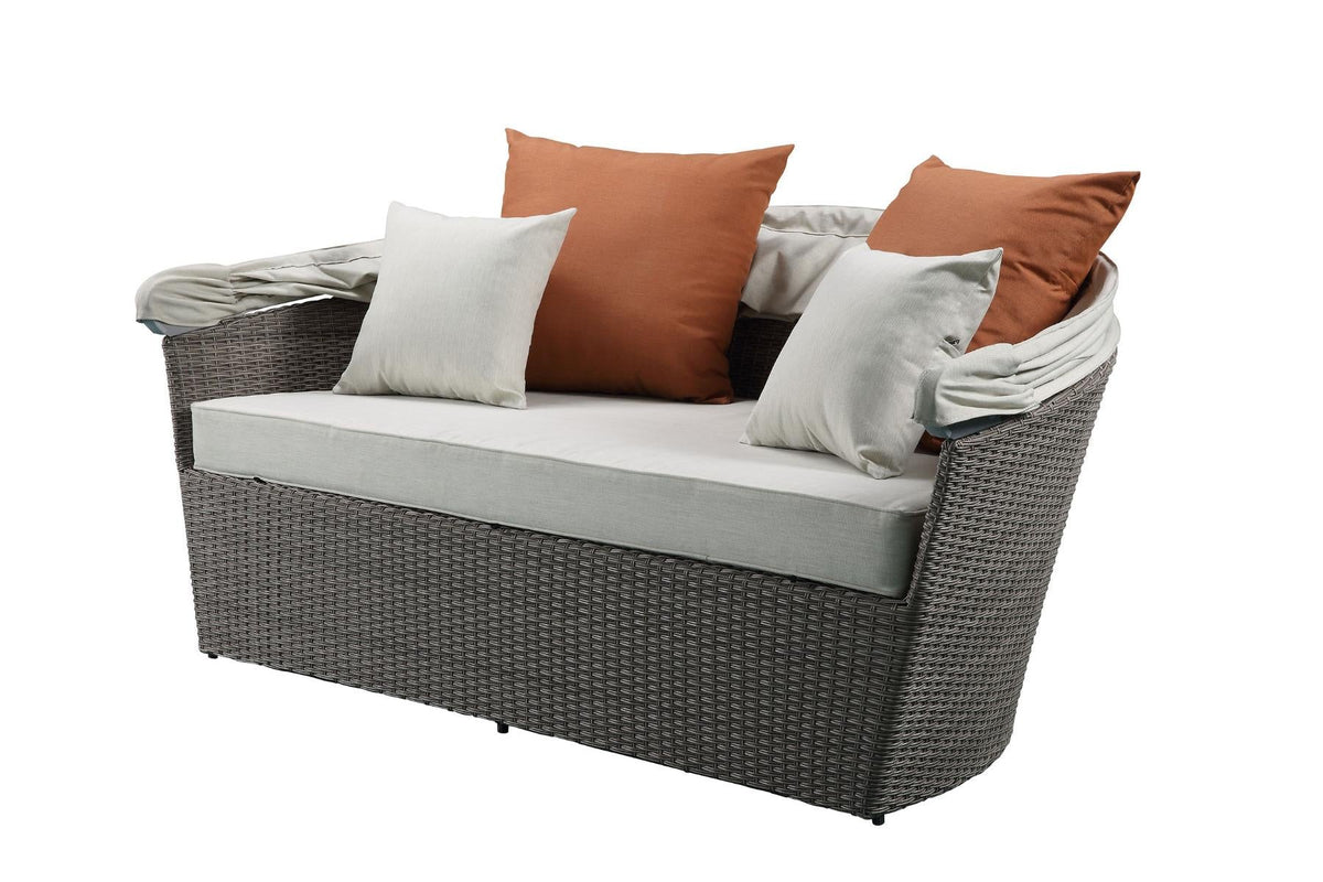 Island Pebbles Patio Canopy Daybed with Ottoman - Beige/Grey