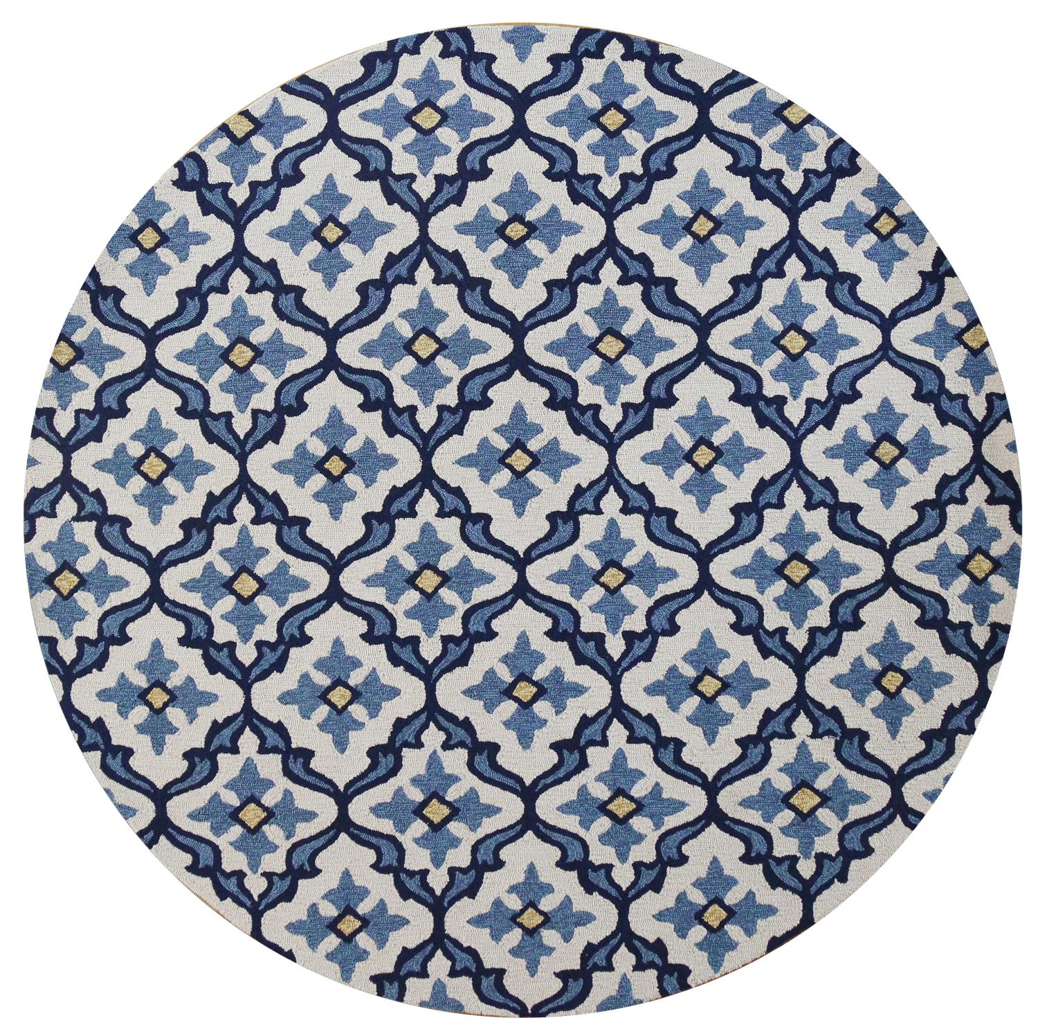 Hunter VII 7'6" - Ivory/Blue Round Area Rug