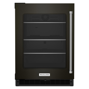 KitchenAid Réfrigérateur 5,2 pi³ sous le comptoir avec porte vitrée et tablettes avec accent métallique 24 po acier inoxydable noir avec fini PrintShieldMC KURL314KBS