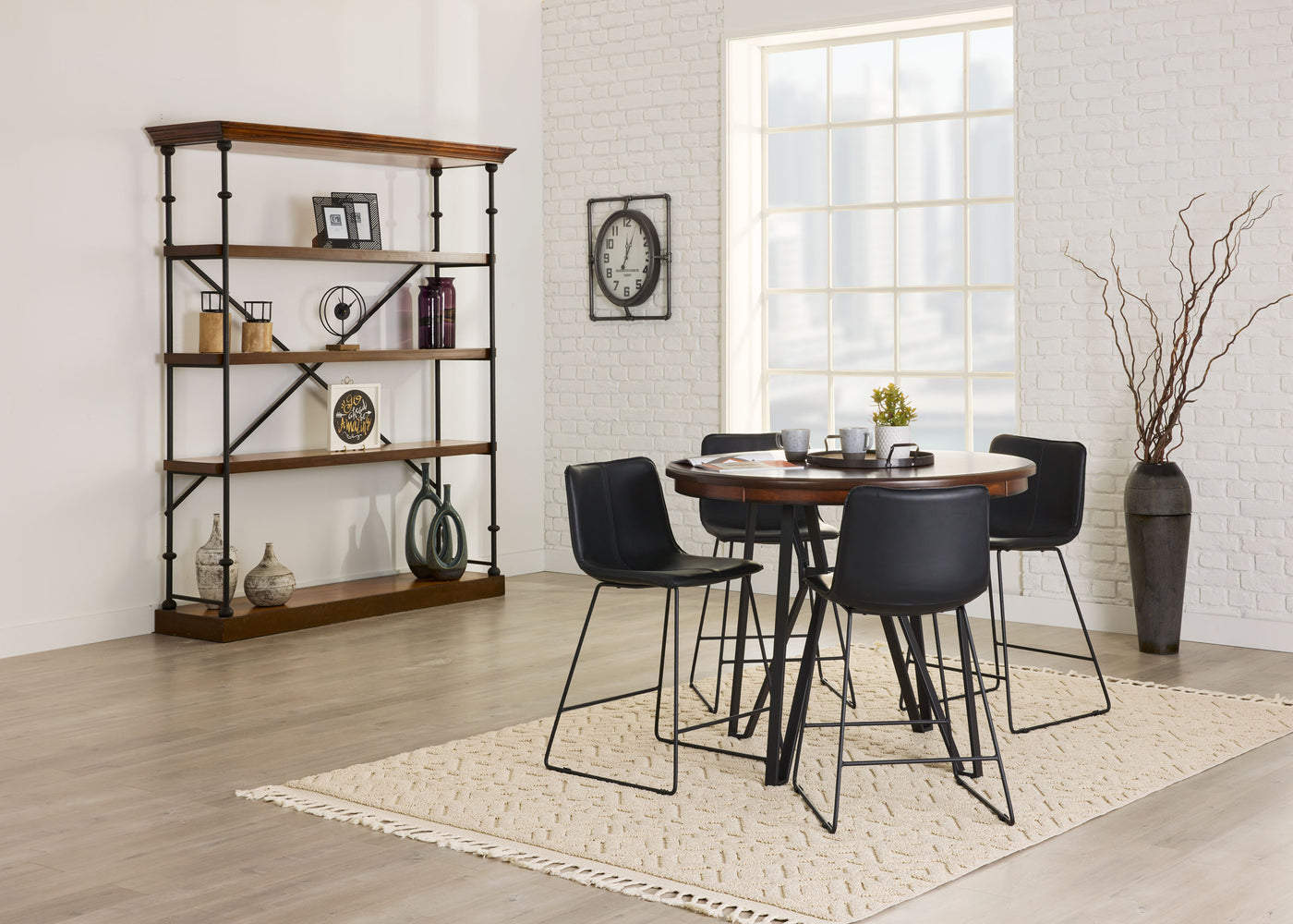 Leo 5-Piece Counter-Height Dining Set - Brown Cherry, Black