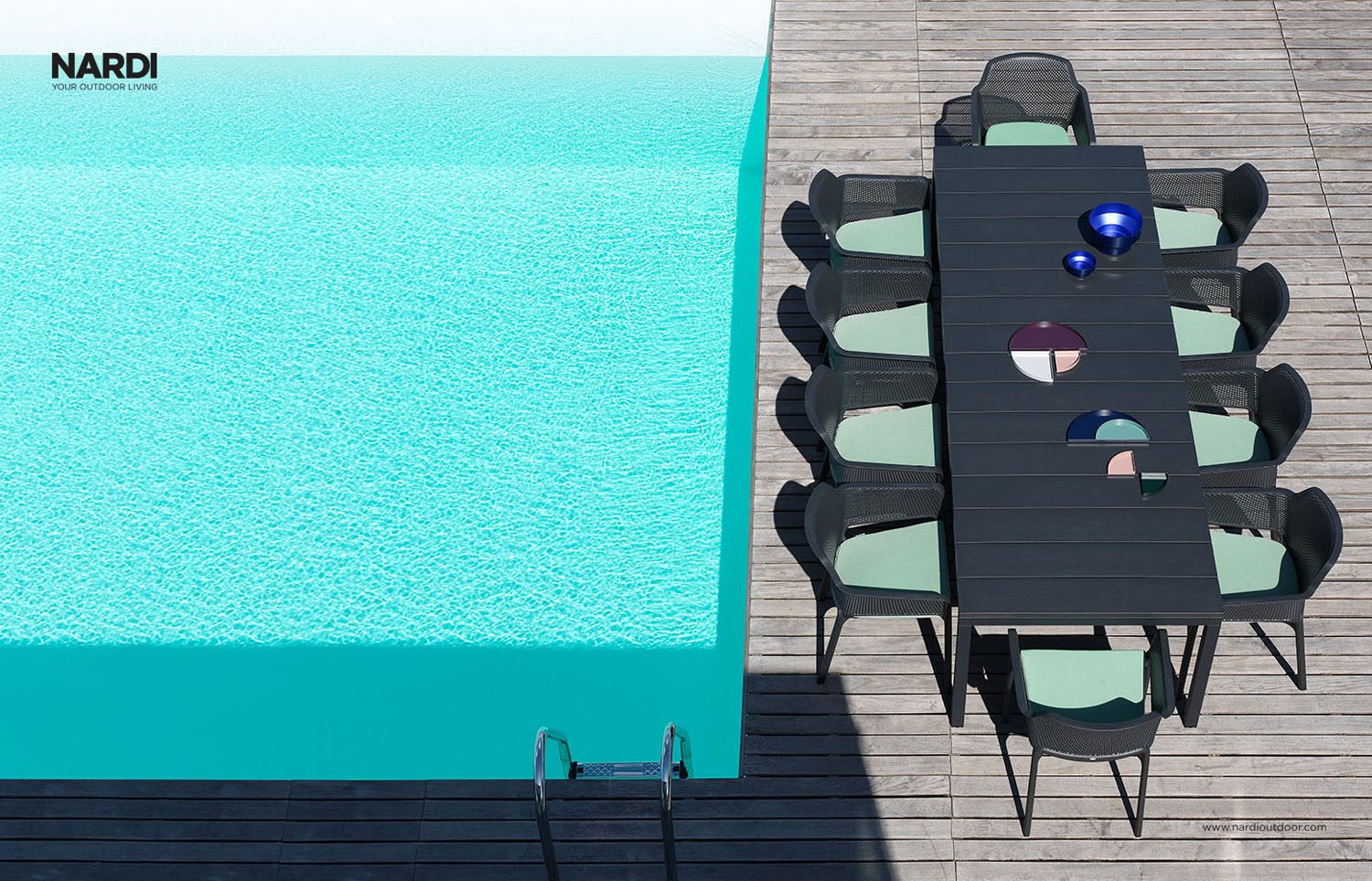 Nardi Rio / Trill 11-Piece Extendable 83"-110" Outdoor Dining Package - Anthracite/Peyton Granite