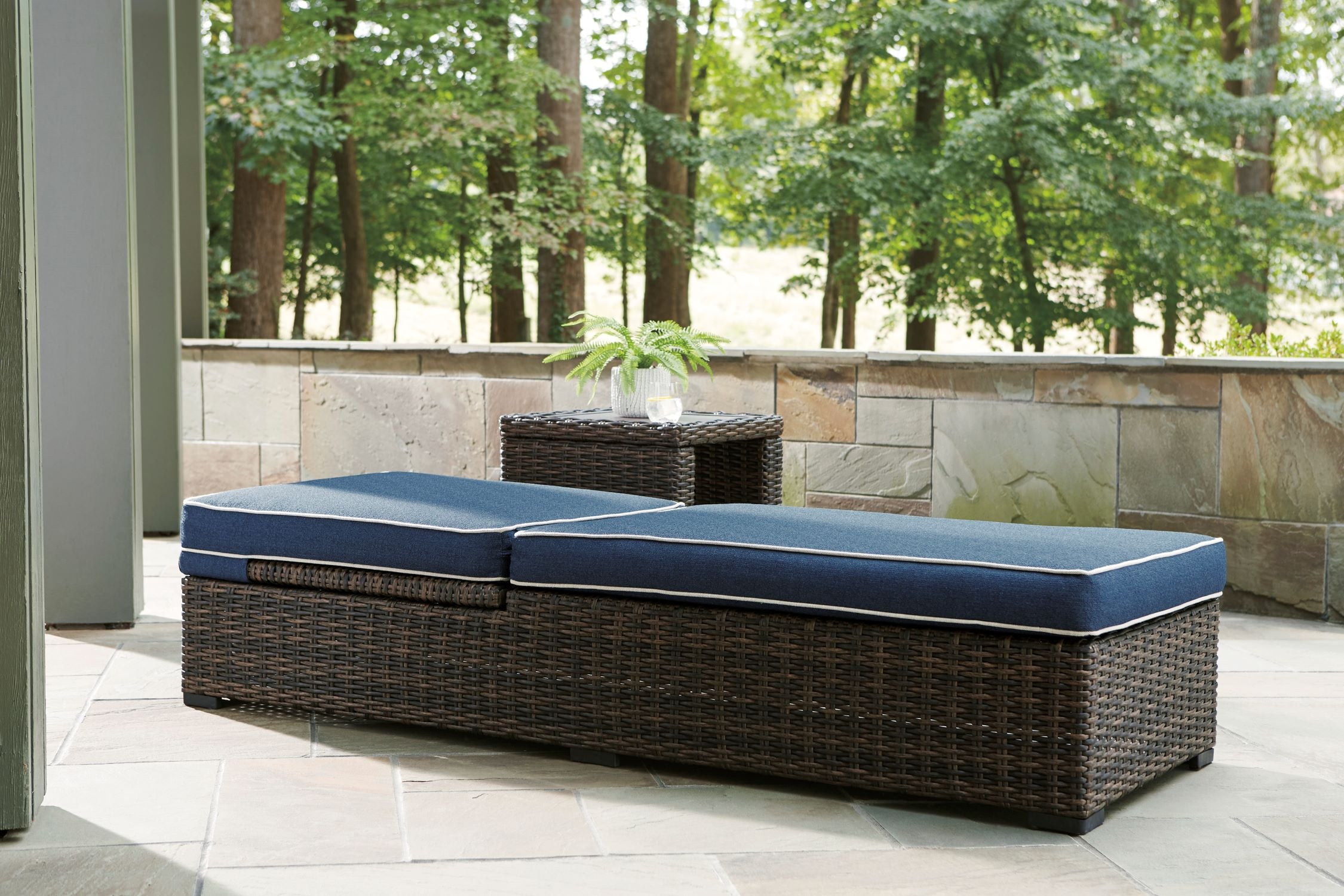 Grasson Lane - Outdoor Chaise Lounge - Blue, Brown