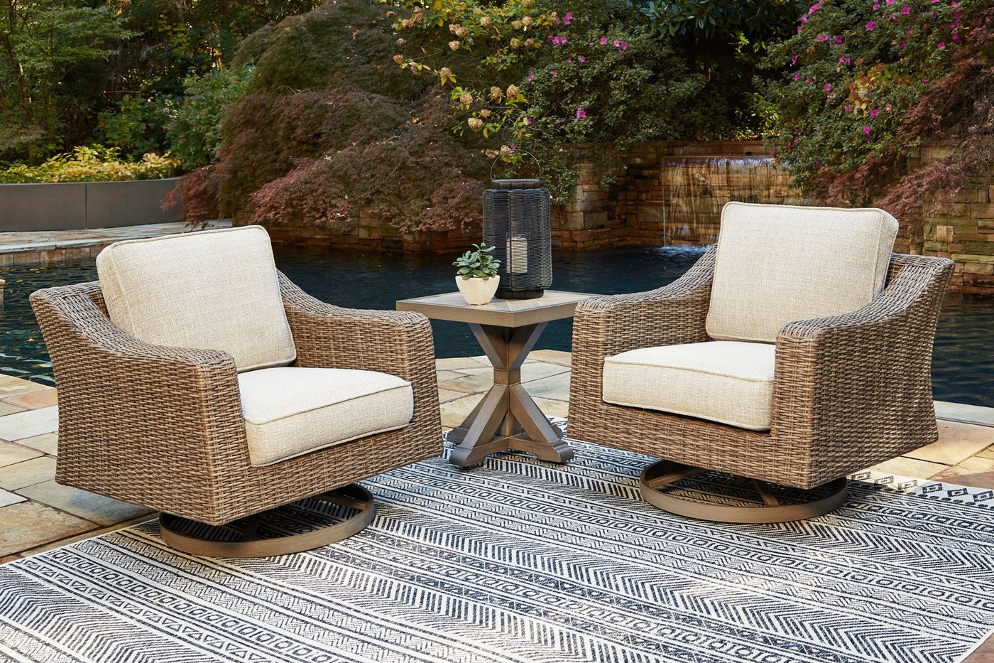 Beachcroft - Outdoor Swivel Chair - Beige, Brown