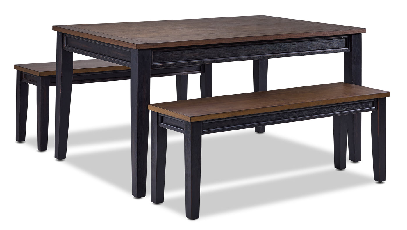 Raven Noir 3-Piece Dining Set with Benches - Ebony, Driftwood
