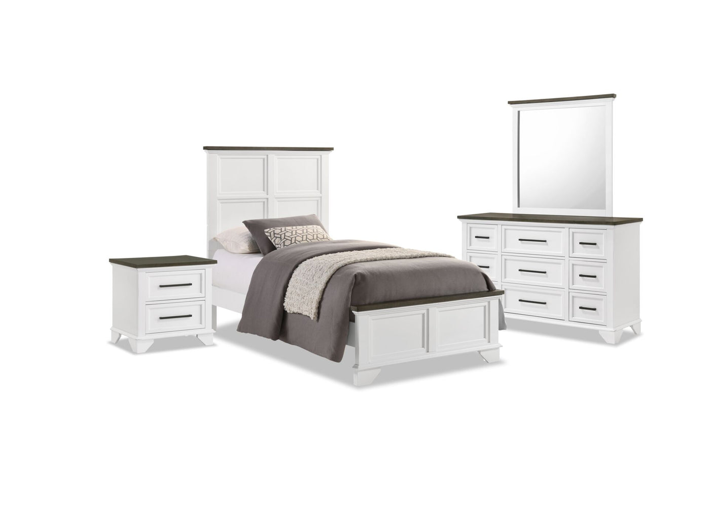 Abigail 6-Piece Twin Bedroom Package - White and Grey