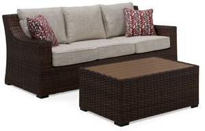 Brookland Ens. 2 mcx Sofa de jardin avec table de centre – brun, beige