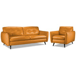 Carlino Leather Sofa and Chair Set - Honey Yellow