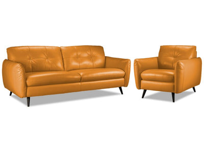 Carlino Ens. Sofa et fauteuil en cuir – jaune-miel