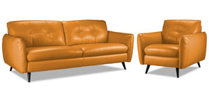 Carlino Ens. Sofa et fauteuil en cuir – jaune-miel