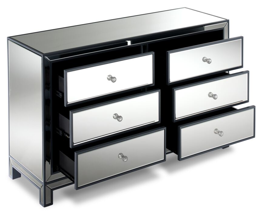 Crystal 6 Drawer Dresser - Mirrored Glass