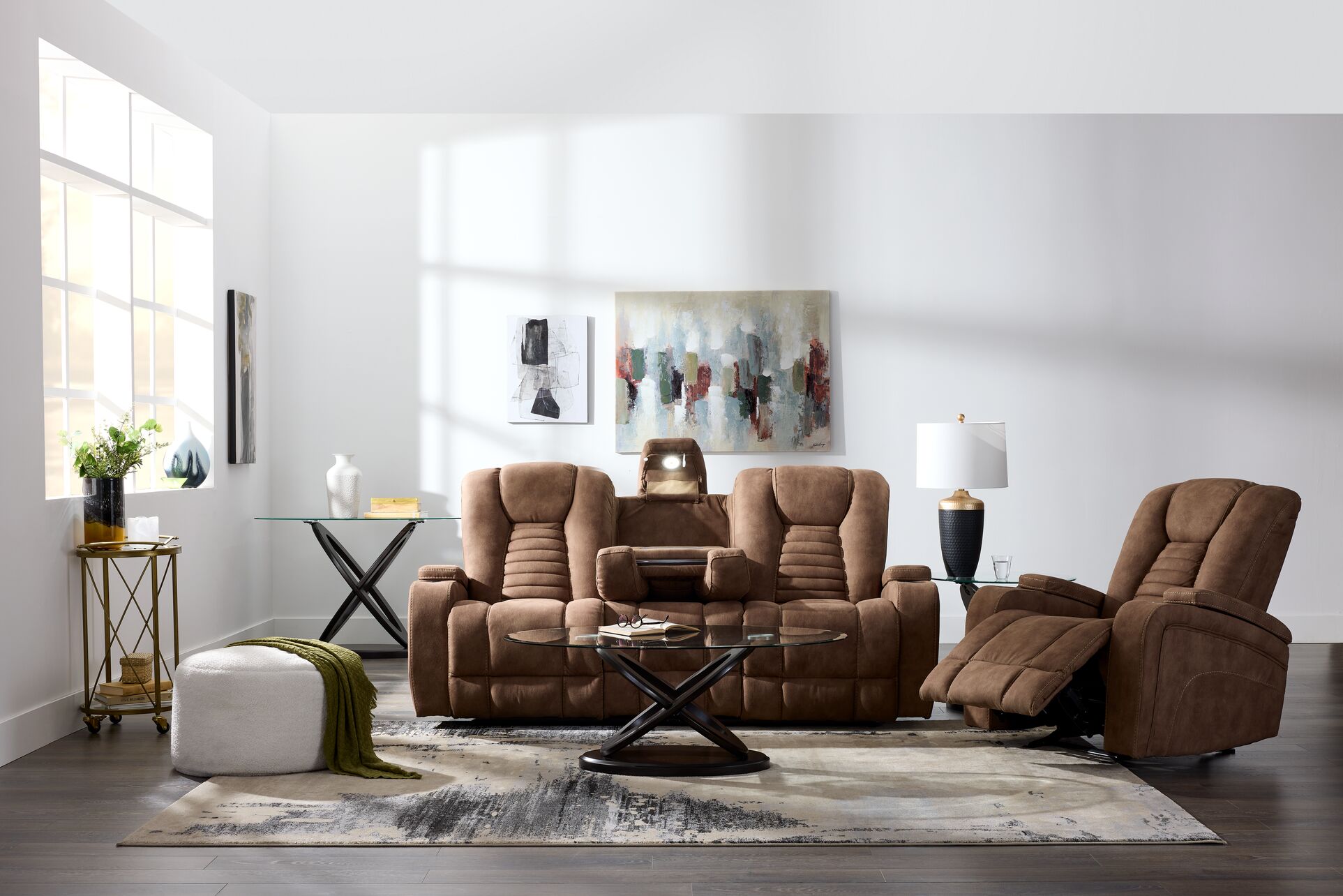 Dallas Reclining Sofa With Drop Down Table - Mocha