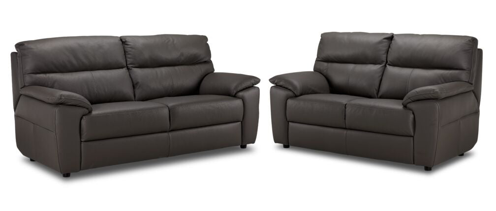 Toscana Leather Sofa and Loveseat Set - Dark Grey