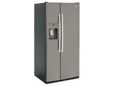 GE Réfrigérateur 23,0 pi³ côte à côte avec distributeur d’eau et glace 33 po ardoise GSS23GMPES