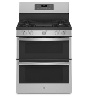 GE Profile Cuisinière au gaz 6,8 pi³ autonome à four double avec friture à air 30 po acier inoxydable PCGB965YPFS