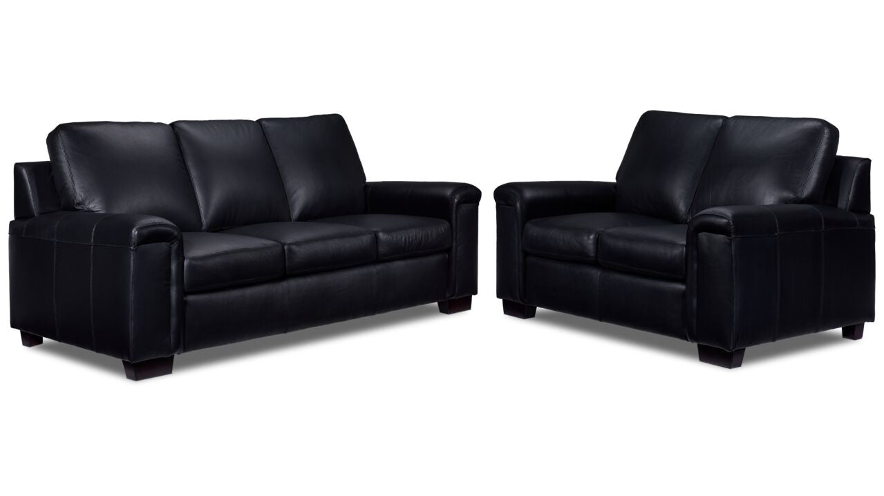 Icon Leather Sofa and Loveseat Set- Black