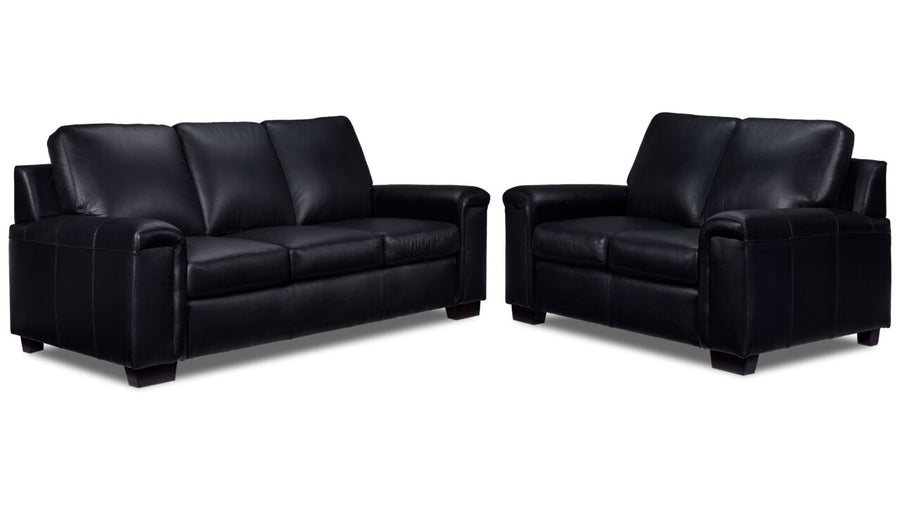Icon Leather Sofa and Loveseat Set- Black