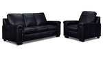 Icon Leather Sofa and Chair Set- Black
