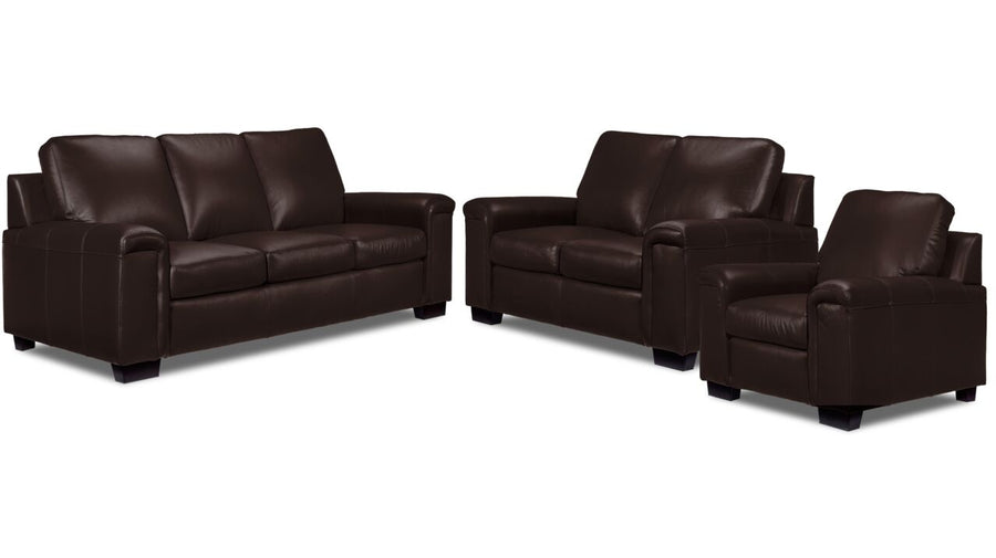 Icon Leather Sofa, Loveseat and Chair Set - Mocha
