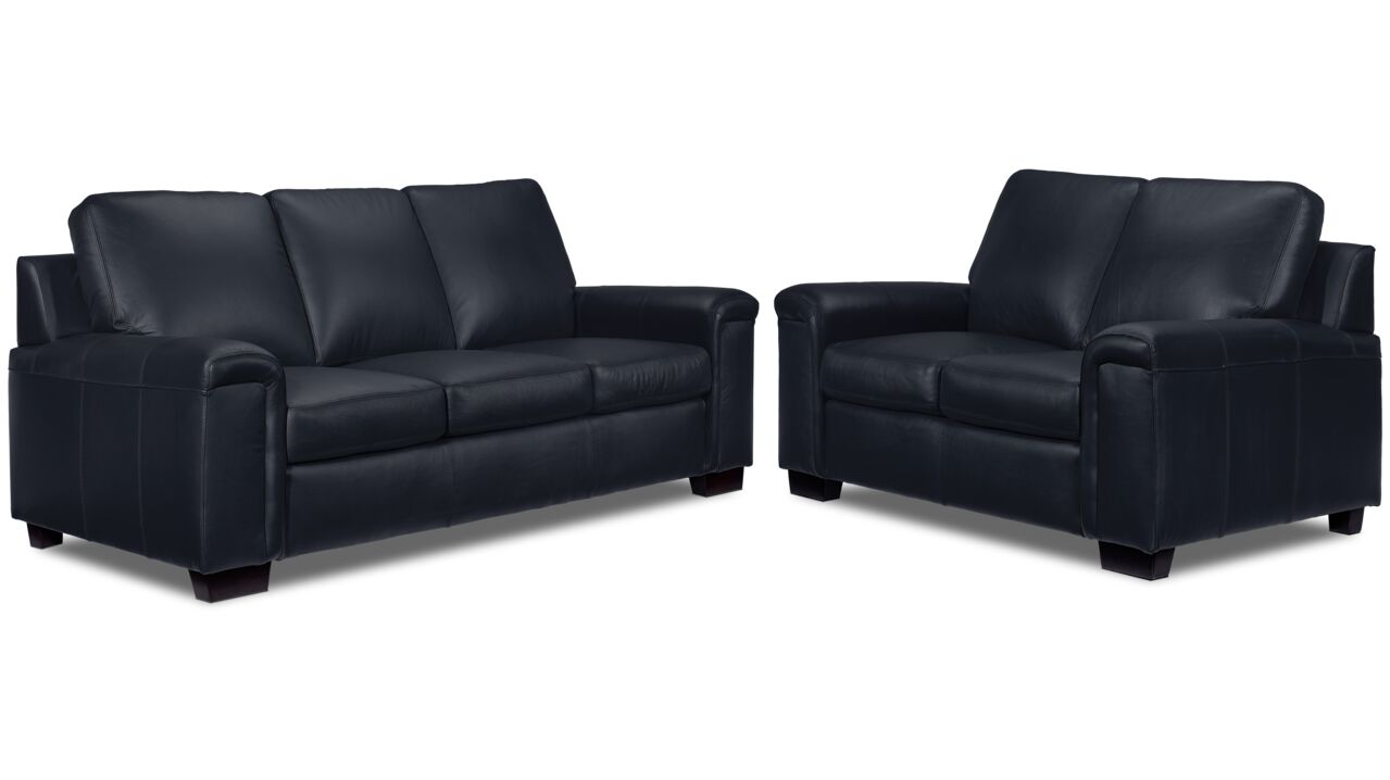 Icon Leather Sofa and Loveseat Set - Navy