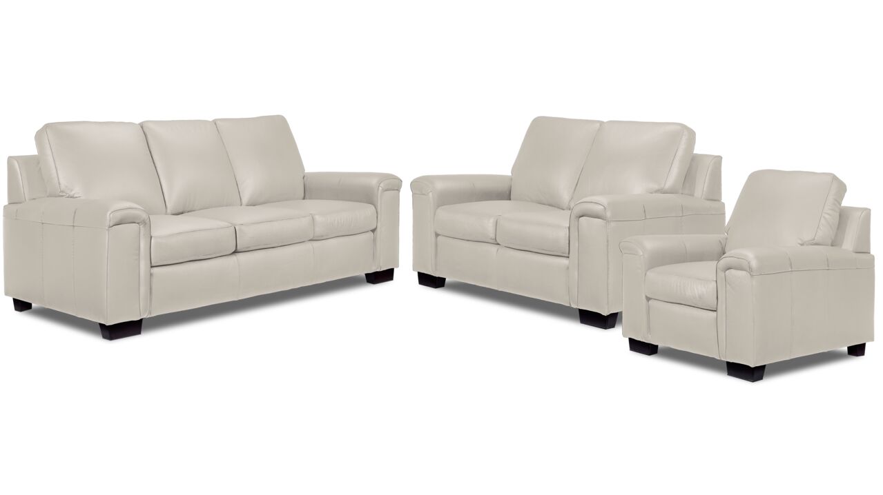 Icon Leather Sofa, Loveseat and Chair Set - Cloud Grey