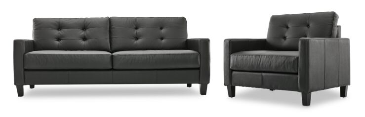 Kylie Leather Sofa and Chair Set - Dark Grey