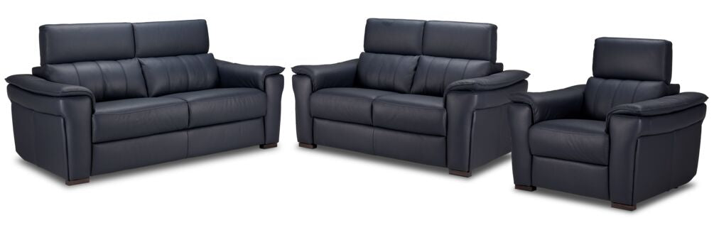 Orlando-Ray Leather Sofa, Loveseat and Chair Set-Blue
