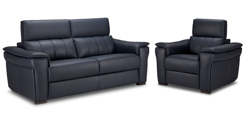 Orlando-Ray Leather Sofa and Chair Set-Blue