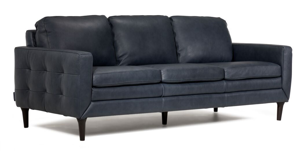 Oscar Leather Sofa and Chair Set-Blue