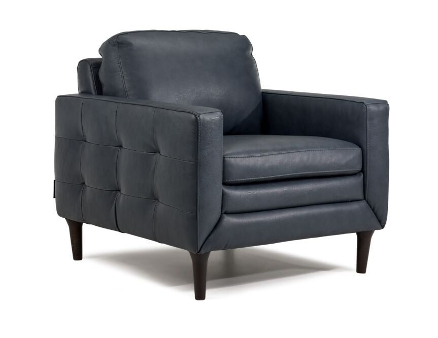 Oscar Leather Sofa and Chair Set-Blue
