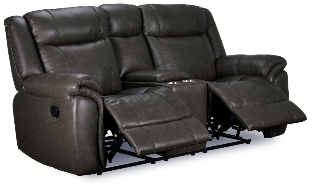 Plaza Leather Reclining Loveseat with Console - Grey