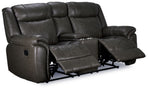 Plaza Leather Reclining Loveseat with Console - Grey