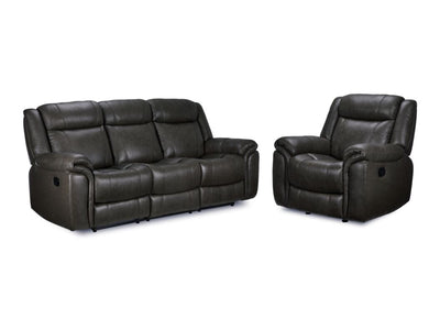 Plaza Ens. Sofa et fauteuil berçant inclinables en cuir – gris