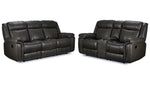 Plaza Leather Reclining Sofa and Loveseat Set - Grey