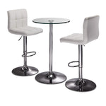 Roxanne 3-Piece Counter Height Round Dining Set - Glass, Chrome, White