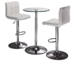Roxanne 3-Piece Counter Height Round Dining Set - Glass, Chrome, White