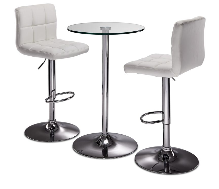 Roxanne 3-Piece Counter Height Round Dining Set - Glass, Chrome, White