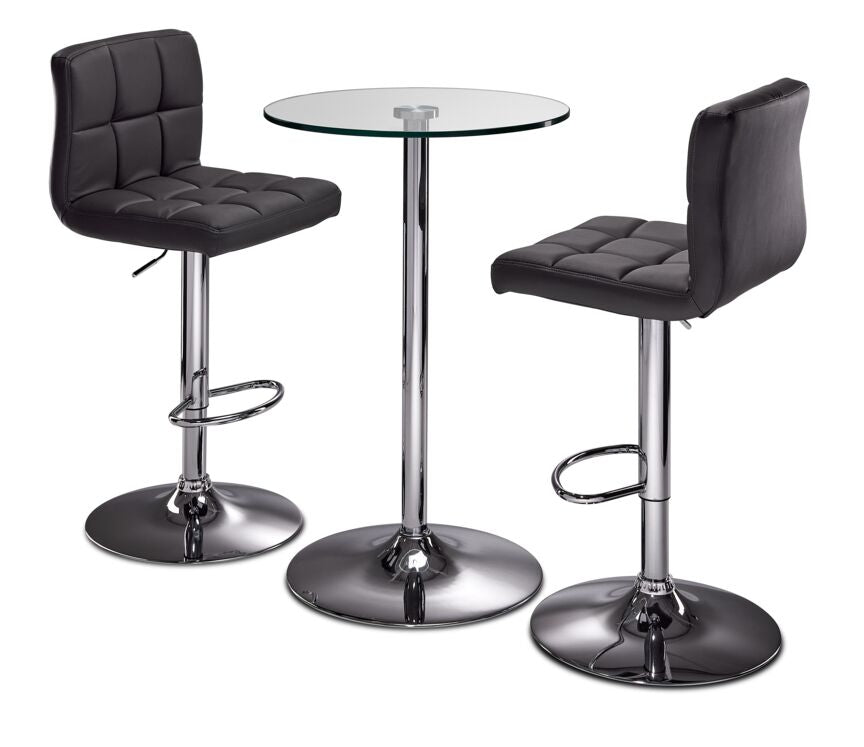Roxanne 3-Piece Counter Height Round Dining Set - Glass, Chrome, Grey