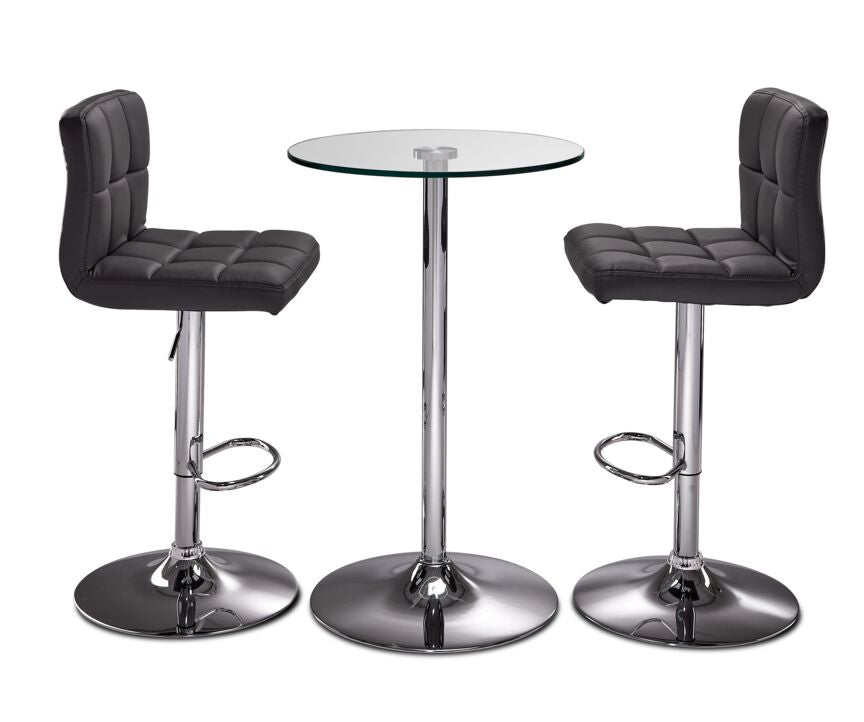 Roxanne 3-Piece Counter Height Round Dining Set - Glass, Chrome, Grey