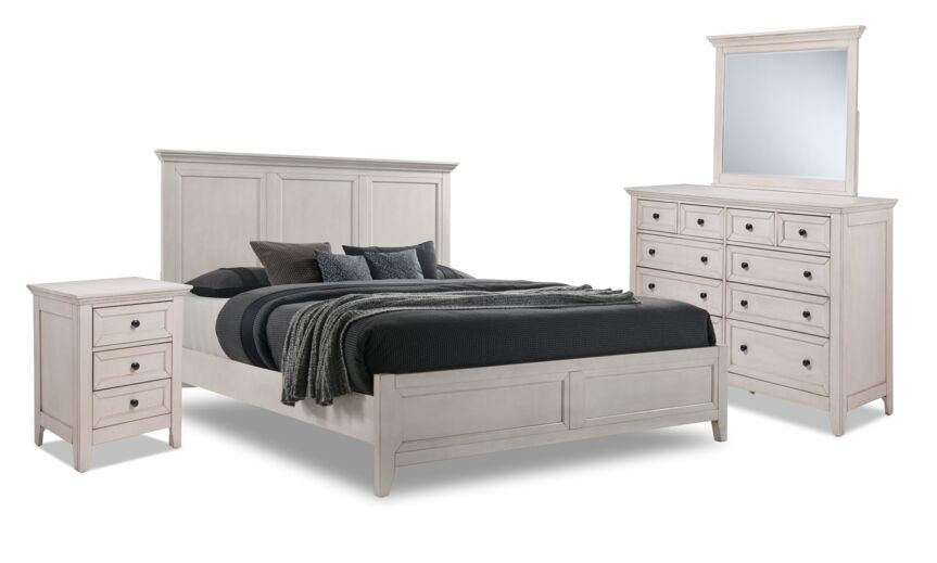 San Mateo 6-Piece Full Panel Bedroom Package - Antique White