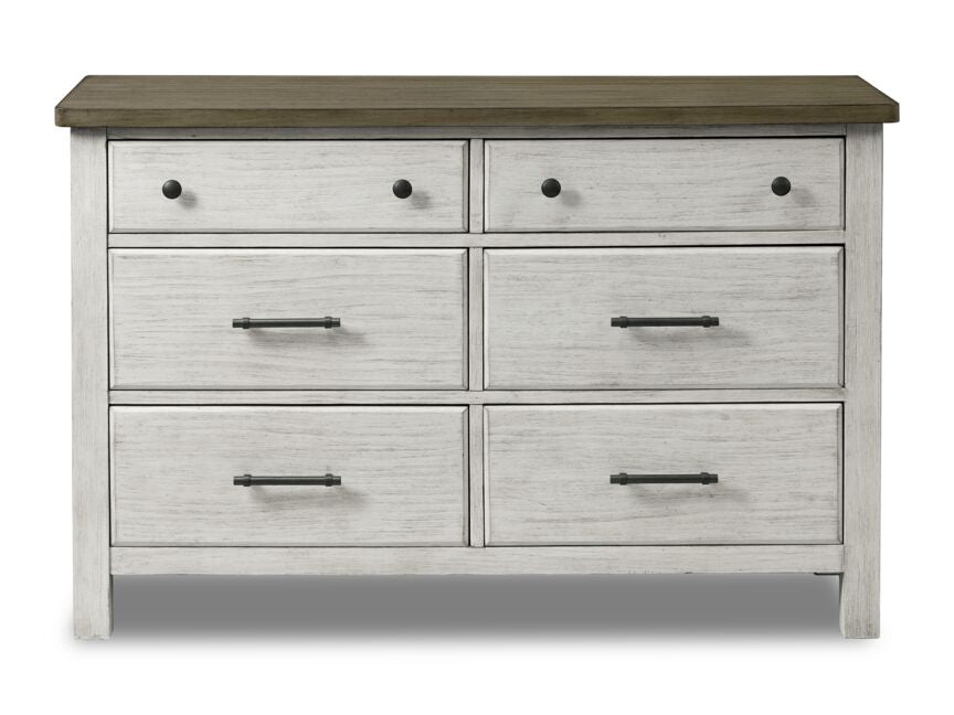 Timber Ridge 6 Drawer Dresser - Weathered White