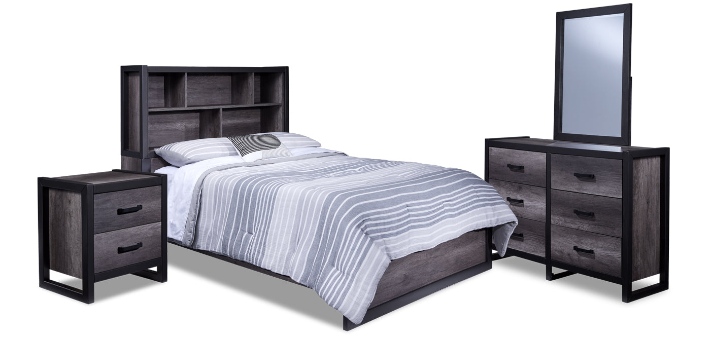 Terra 6-Piece Twin Bookcase Bedroom Package - Grey