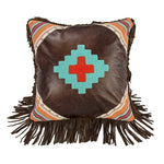 Libertad Fringe Faux Leather Decorative Pillow - Brown / Turquoise