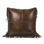 Lubec Faux Leather Fringe  Decorative Pillow - Brown