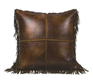 Lubec Faux Leather Fringe  Decorative Pillow - Brown