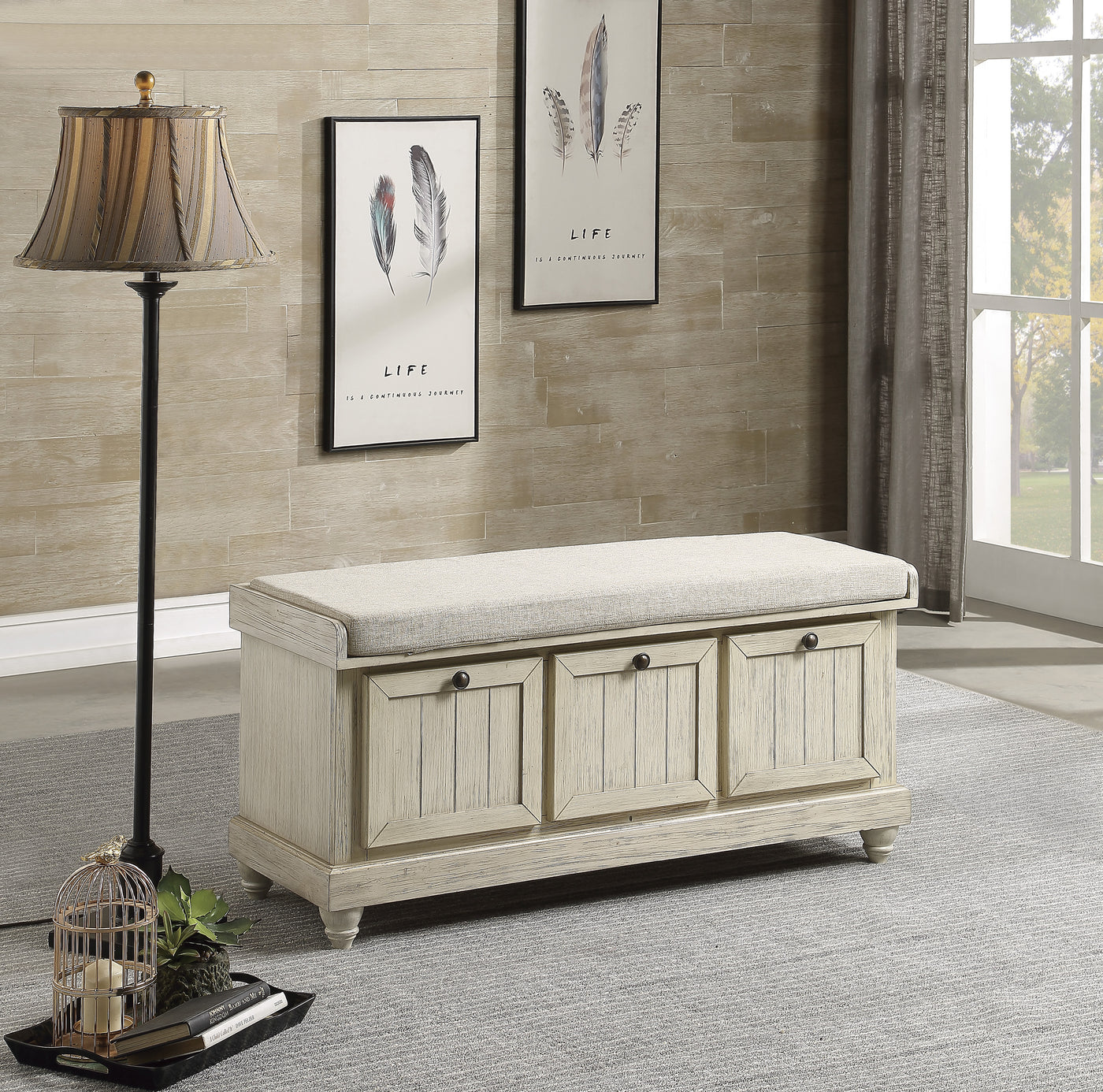 Woodwell Storage Bench - Antique White