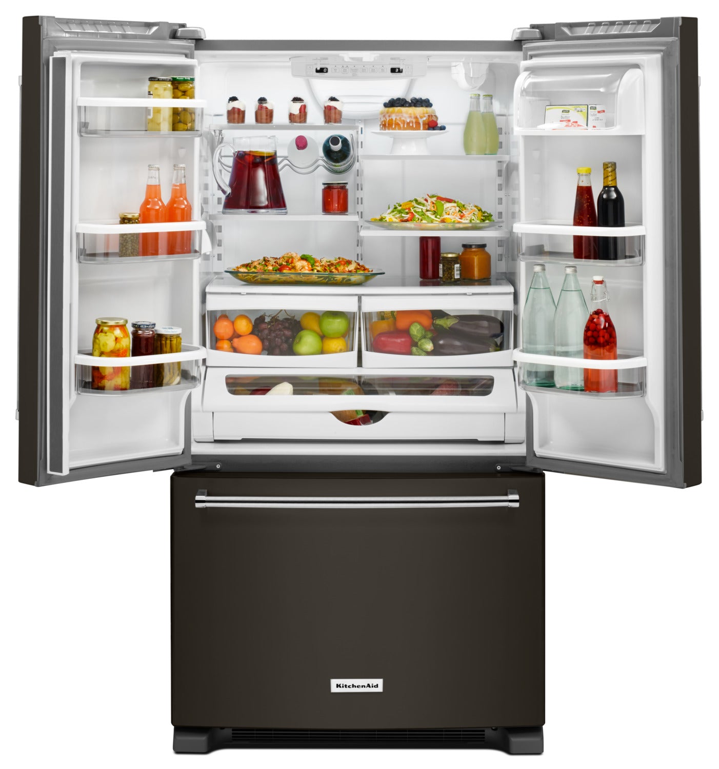 KitchenAid 36" 25.2 Cu. Ft. Black Stainless Steel French Door Refrigerator - KRFF305EBS