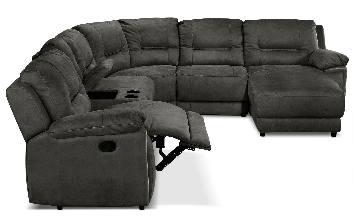 Pasadena 6-Piece Reclining Sectional with Right-Facing Chaise - Dark Grey